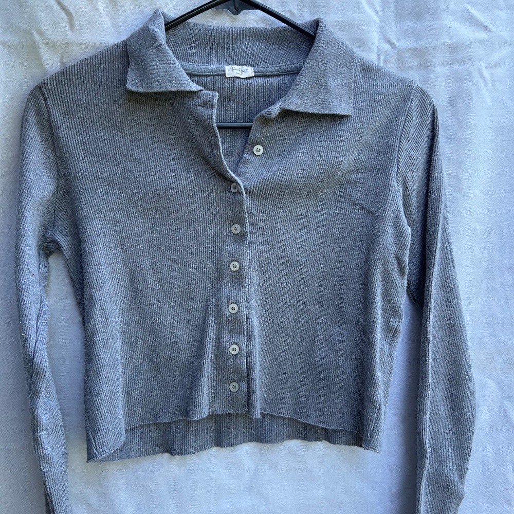 Grey John Galt Brandy Melville Button Up Long Sleeve Polo Sweater